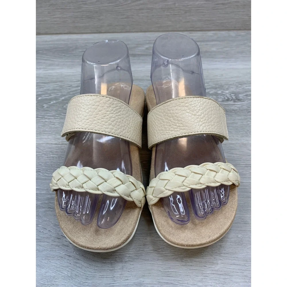 Vionic Jeanne Women's Beige Leather Braided Slide Sandals 6 Comfort Shoes